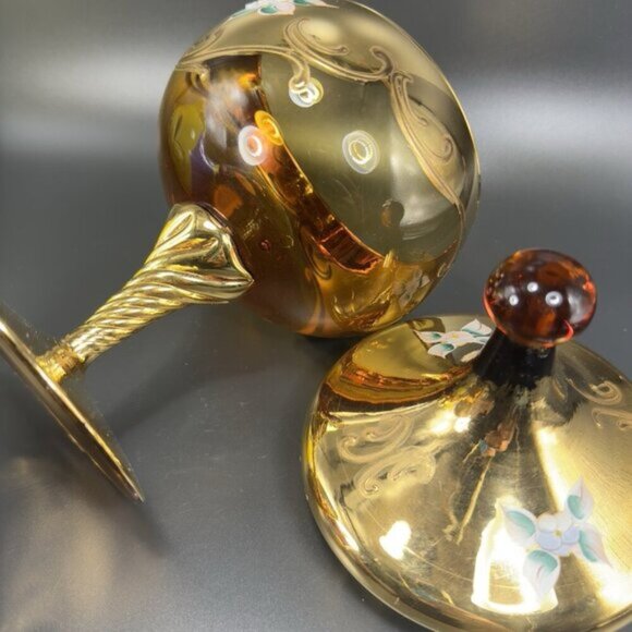 Venetian Glass Candy Dish Container Jar Apothecary Jar Painted Italian Glass VTG - Picture 12 of 16